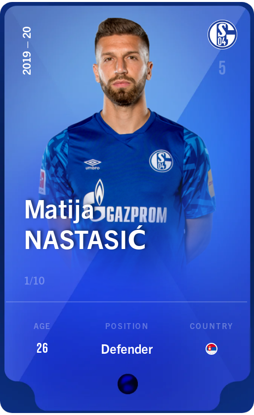 Sorare - Sorare Official - Matija Nastasić 2019-20 • Super Rare 1/10 - NFT # 115427660145630176633892248508863749360323544714771360490618369755370583333211