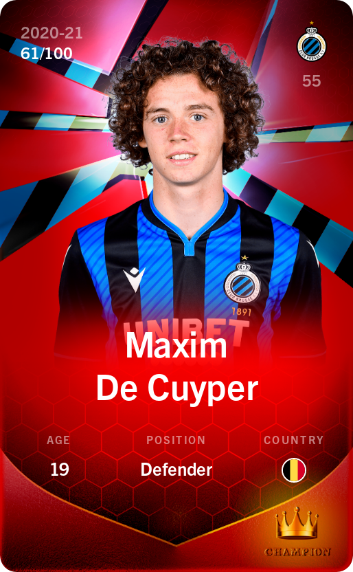 Sorare - Sorare Official - Maxim De Cuyper 2020-21 • Rare 61/100 - NFT # 46430835510363492110669285198737748288788021980861788875812056141831544279423