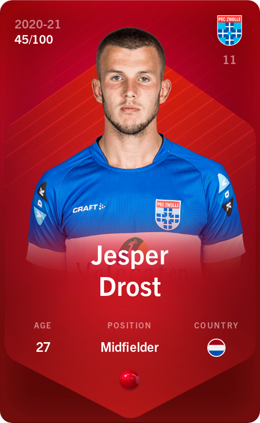 Sorare - Sorare Official - Jesper Drost 2020-21 • Rare 45/100 - NFT # 25796461273086827309136015328850402464012411137660133544698245617191463147045