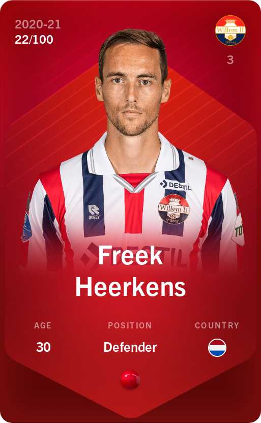 Sorare - Sorare Official - Freek Heerkens 2020-21 • Rare 22/100 - NFT # 104896498310772063349186075846196035185924342998702005837439322560305577606308