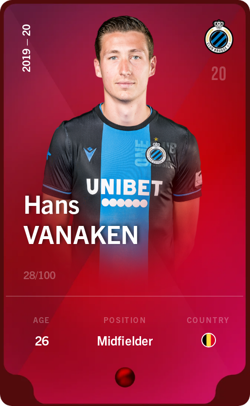 Sorare - Sorare Official - Hans Vanaken 2019-20 • Rare 28/100 - NFT # 69848320563633009512613943750662805756454342680793308348644956908293086255821