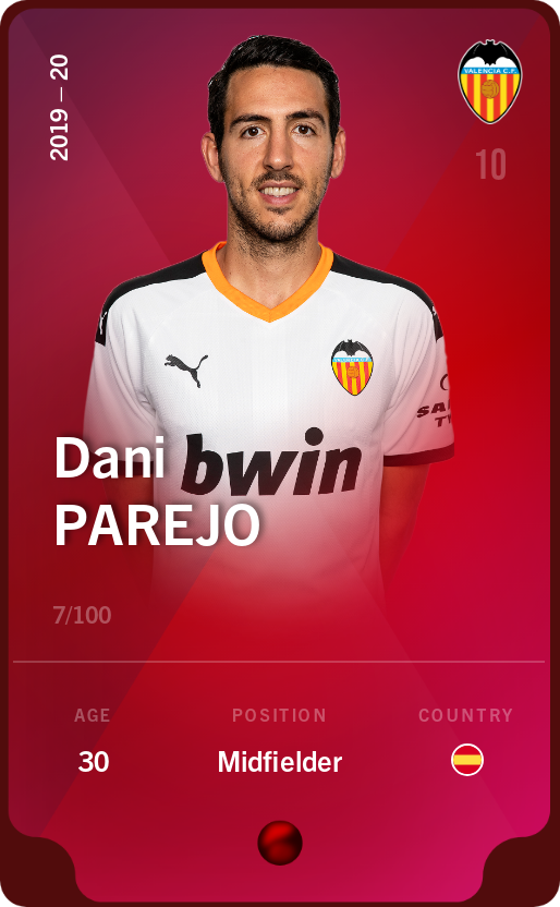 Sorare - Sorare Official - Dani Parejo 2019-20 • Rare 7/100 - NFT # 55706451287746698396425154247429069990704421295954193416696513087218879918027