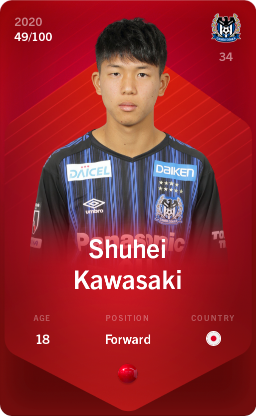 Sorare - Sorare Official - Shuhei Kawasaki 2020-21 • Rare 49/100 - NFT # 73921053957265286742666973936904297646734838165408964163813974781684477454014