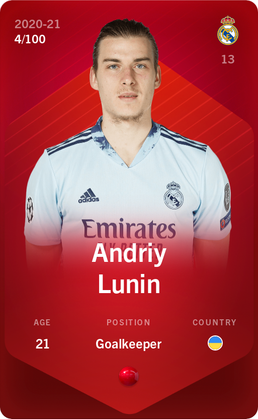 Sorare - Sorare Official - Andriy Lunin 2020-21 • Rare 4/100 - NFT # 32986015748141350990437241613467461388513779719699745931215168057205922534520
