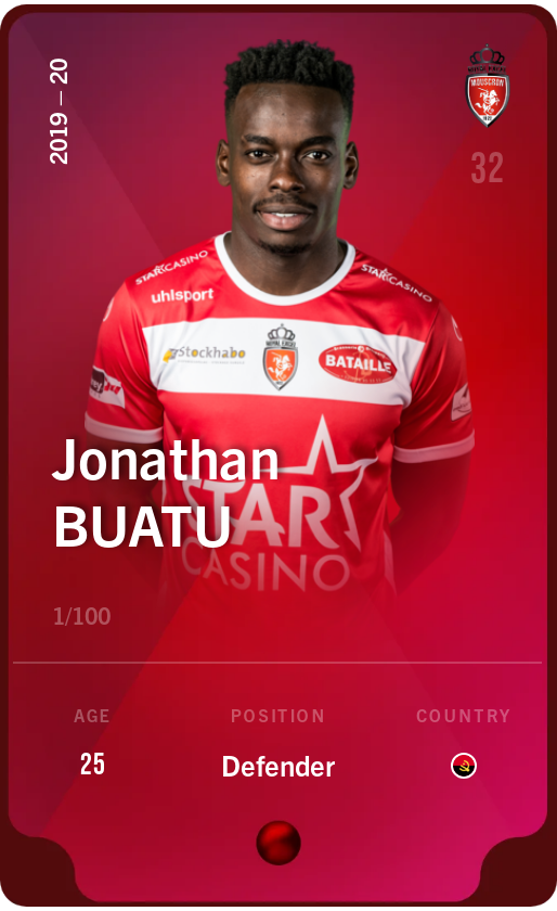 Sorare - Sorare Official - Jonathan Buatu 2019-20 • Rare 1/100 - NFT # 66629467227440803216817613118644240078749656628996802353028455669393112279406