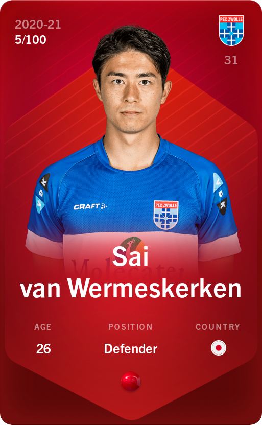 Sorare - Sorare Official - Sai van Wermeskerken 2020-21 • Rare 5/100 - NFT # 41656282936529622635856301047041728153009176883500582524665070830650393270289