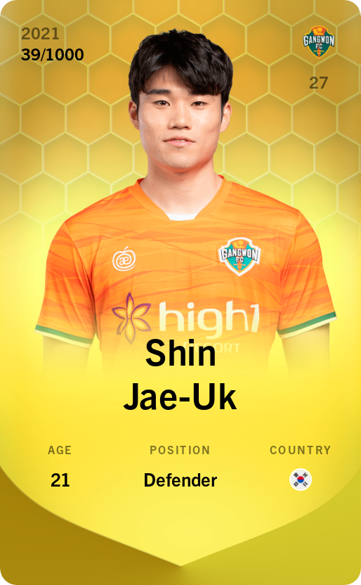 Sorare - Sorare Official - Shin Jae-Uk 2021-22 • Limited 39/1000 - NFT # 59834513470102717632434141853085238792766558788201310992380098265992021326036