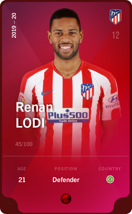 Sorare - Sorare Official - Renan Lodi 2019-20 • Rare 45/100 - NFT # 43238293068065882951884025475155659062998711012782212449725805106838597563112