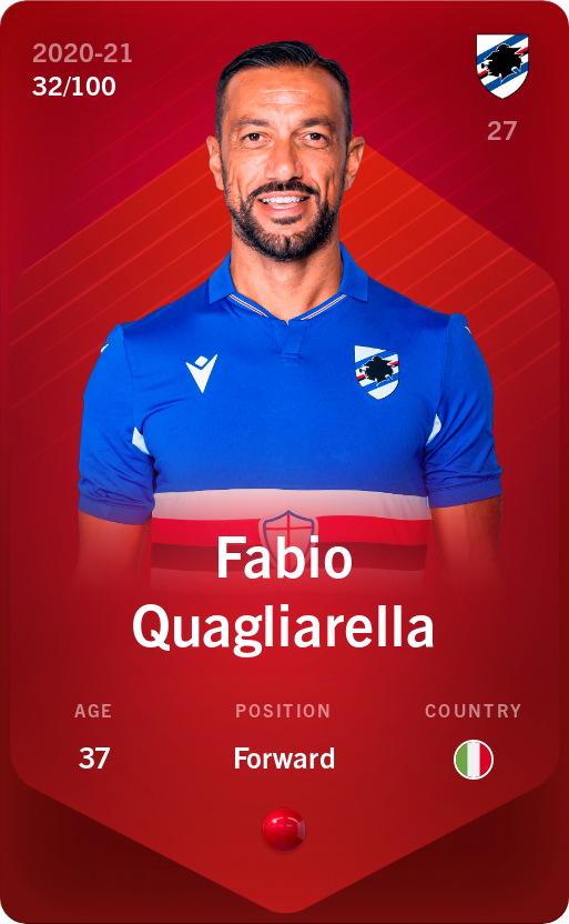 Sorare - Sorare Official - Fabio Quagliarella 2020-21 • Rare 32/100 - NFT # 110598754813768302379910105160043028483981926717961502237397052799866818634030
