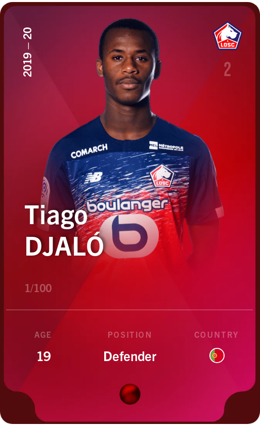 Sorare - Sorare Official - Tiago Djaló 2019-20 • Rare 1/100 - NFT # 87886554408169385962762837835493045768941597831792112427816953755242399486527
