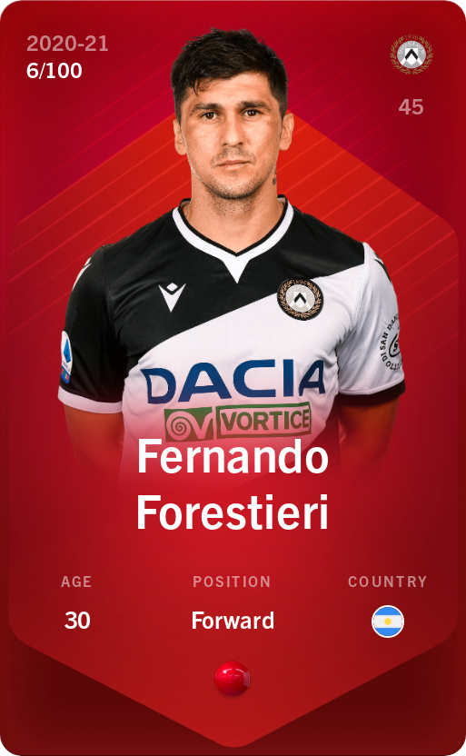 Sorare - Sorare Official - Fernando Forestieri 2020-21 • Rare 6/100 - NFT # 106545134865537578836836545638628977703746649780494943566171560146830392213405
