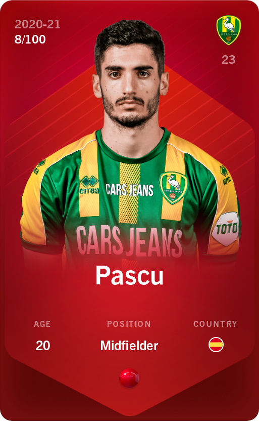 Sorare - Sorare Official - Pascu 2020-21 • Rare 8/100 - NFT # 72331062355328338892022270986813797467969169536377785864382984123849747028010