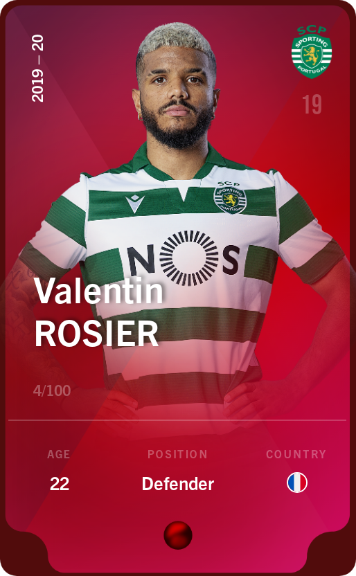 Sorare - Sorare Official - Valentin Rosier 2019-20 • Rare 4/100 - NFT # 91641574474830797834971768340682202943172738255477068762889473429233296147326