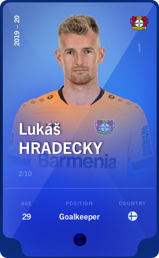 Sorare - Sorare Official - Lukáš Hradecky 2019-20 • Super Rare 2/10 - NFT # 63256825147302471456118543569686611129651959615052991431144578704997744760393