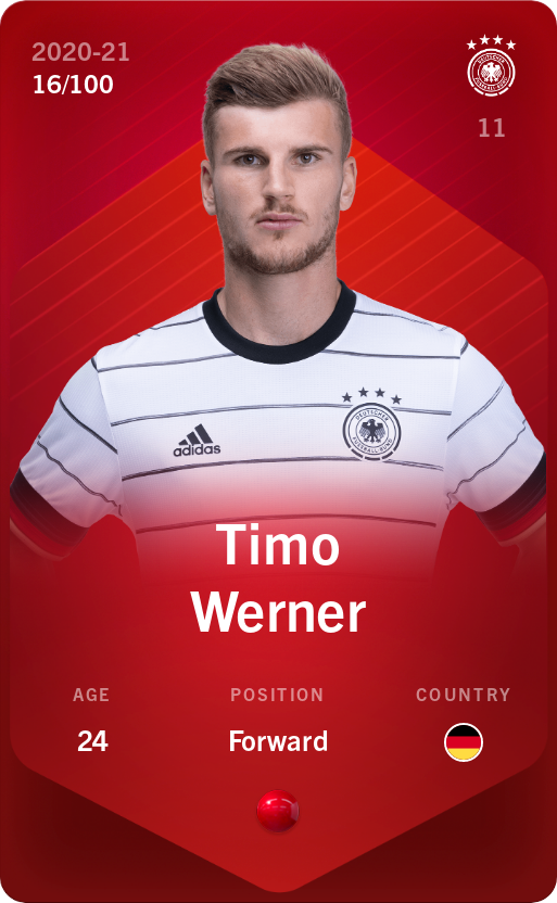 Sorare - Sorare Official - Timo Werner 2020-21 • Rare 16/100 - NFT # 66675146721414935824854834848861029622547326994354423890941397849445674196088