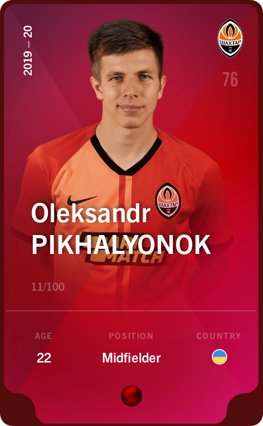 Sorare - Sorare Official - Oleksandr Pikhalyonok 2019-20 • Rare 11/100 - NFT # 38297972511342938581417820654883504435224318200040370686363282132456483199544