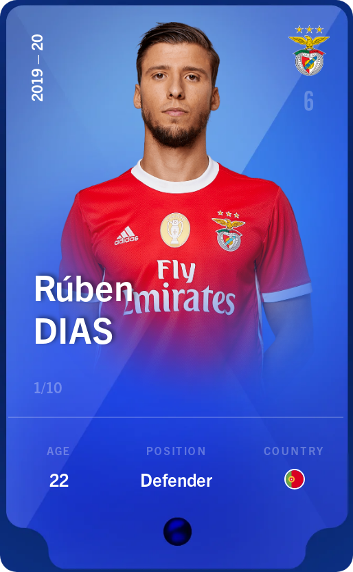 Sorare - Sorare Official - Rúben Dias 2019-20 • Super Rare 1/10 - NFT # 39086643902242437332091531557855093122279936863751740825835671769721399683845