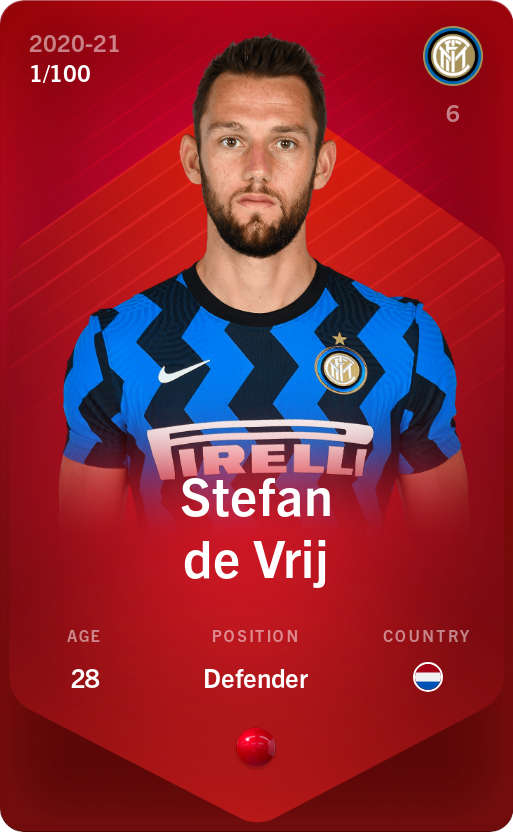 Sorare - Sorare Official - Stefan de Vrij 2020-21 • Rare 1/100 - NFT # 22803760800232729866591614290921958855473522777619495760364480271090443701970