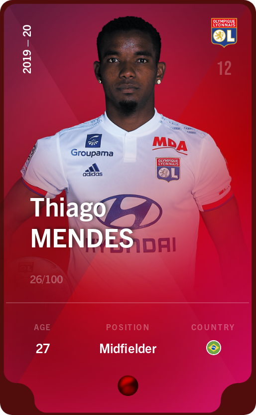 Sorare - Sorare Official - Thiago Mendes 2019-20 • Rare 26/100 - NFT # 87947385674866218745337022232571972728179113917451113291312723568402741030818