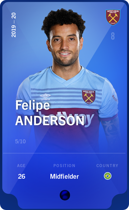 Sorare - Sorare Official - Felipe Anderson 2019-20 • Super Rare 5/10 - NFT # 48391216308977847971991452824300439132732492247543824422187941674606872649587