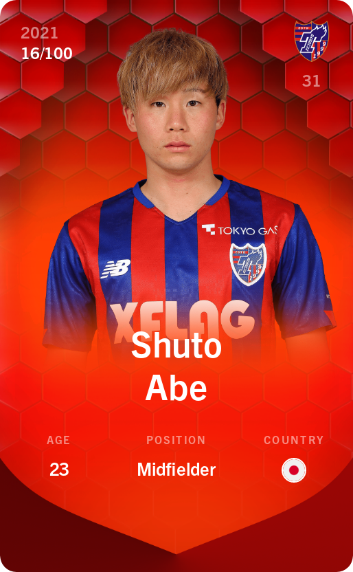 Sorare - Sorare Official - Shuto Abe 2021-22 • Rare 16/100 - NFT # 11349849804436644975865273419609442932154777250813764851097330009695274566244