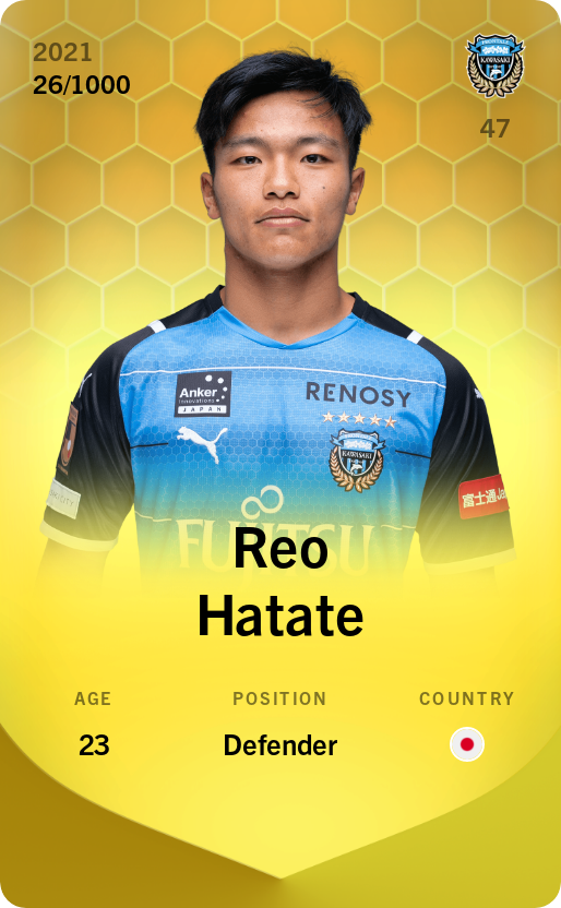 Sorare - Sorare Official - Reo Hatate 2021-22 • Limited 26/1000 - NFT # 88259705002018419297581900040767970613479307459174357730904350218325385846094