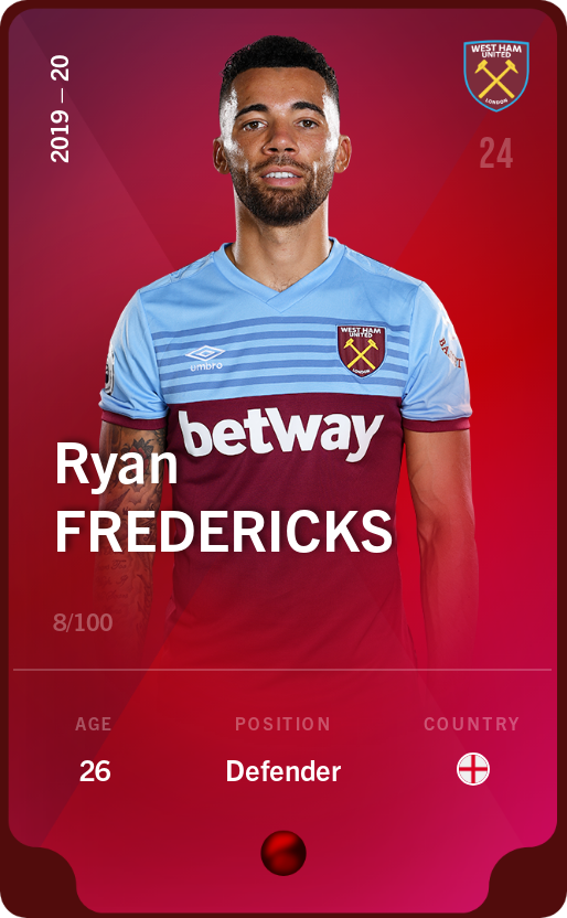 Sorare - Sorare Official - Ryan Fredericks 2019-20 • Rare 8/100 - NFT # 17045304356178083452236133123982411139266505316641823563431178907982197392473