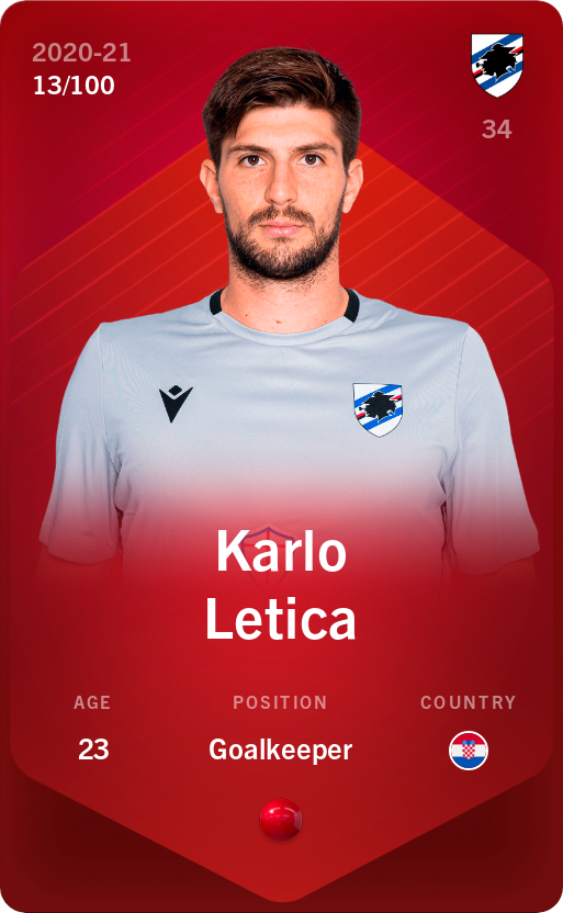 Sorare - Sorare Official - Karlo Letica 2020-21 • Rare 13/100 - NFT # 65225699958606524812448588919201788096695607341230378121667009540514393526140