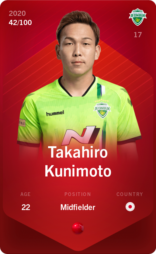 Sorare - Sorare Official - Takahiro Kunimoto 2020-21 • Rare 42/100 - NFT # 77973962758497392190382243529662245765888166020150647347552008901488514664339