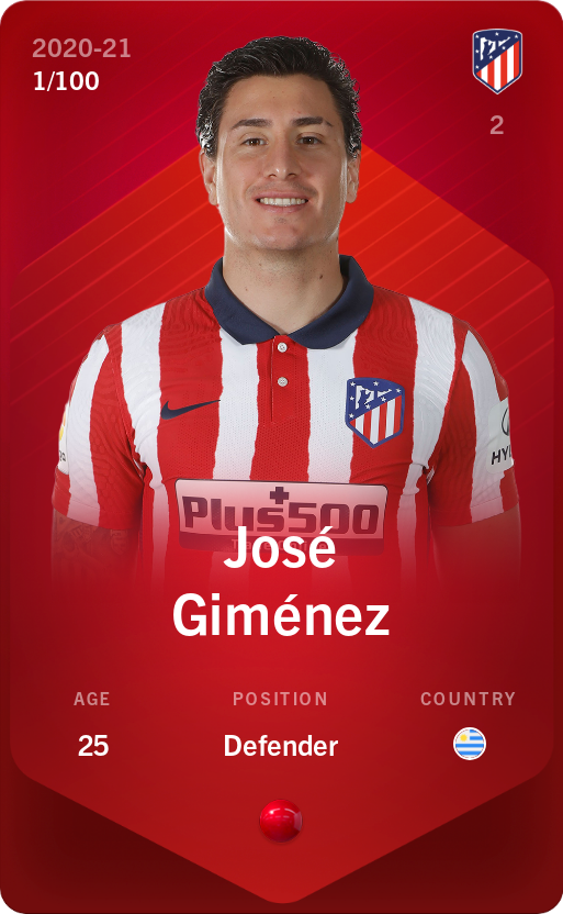 Sorare - Sorare Official - José Giménez 2020-21 • Rare 1/100 - NFT # 5736910609538661680970464473880308655939262395879494245760808664547673975248
