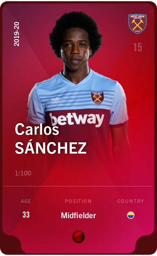 Sorare - Sorare Official - Carlos Sánchez 2019-20 • Rare 1/100 - NFT # 82812860281650005115831707182768495798633528366566449295789960454672205648792