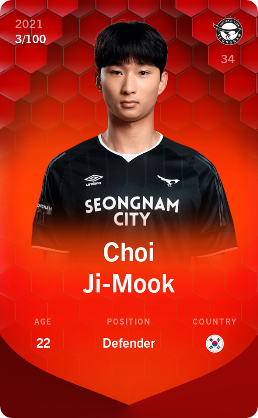 Sorare - Sorare Official - Choi Ji-Mook 2021-22 • Rare 3/100 - NFT # 72514001662106150305480737118710108366368342173415889776398318113795919109835