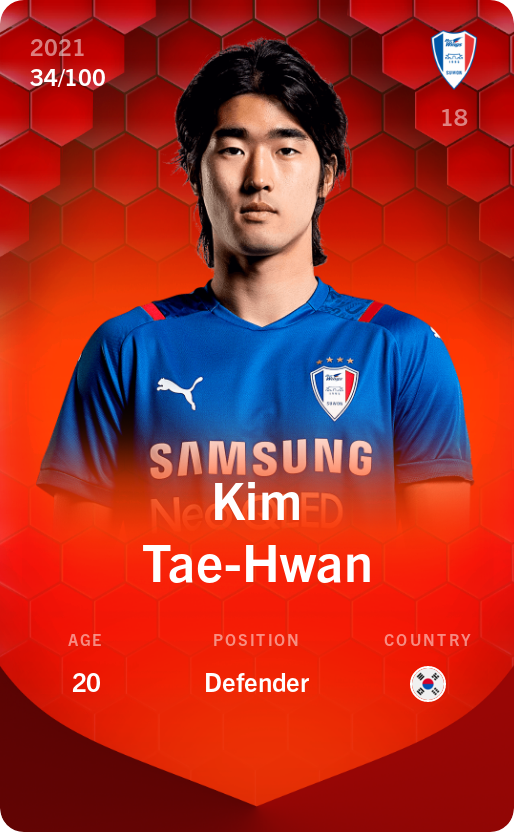 Sorare - Sorare Official - Kim Tae-Hwan 2021-22 • Rare 34/100 - NFT # 6381012852008238878582456614893752240642790780844171921878172027844130783091