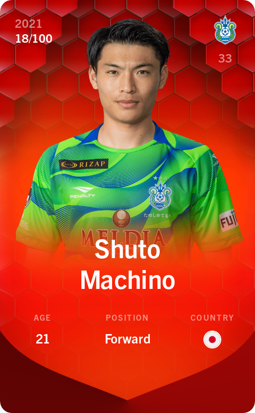 Sorare - Sorare Official - Shuto Machino 2021-22 • Rare 18/100 - NFT # 114967772819429861760774691412041369003239664529741753157597693876286143559236