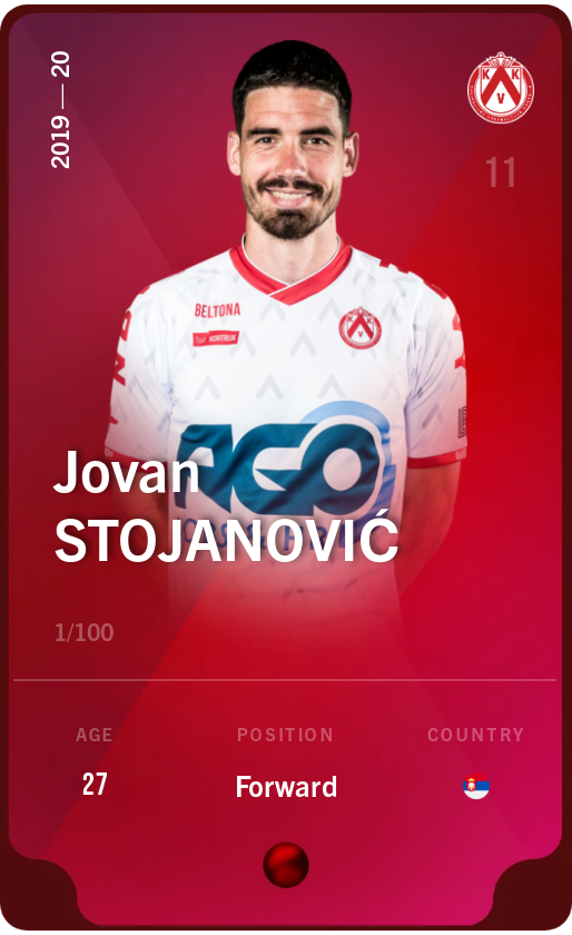 Sorare - Sorare Official - Jovan Stojanović 2019-20 • Rare 1/100 - NFT # 30634143043569496919333521295002531550353148184955625565021581500774664676766