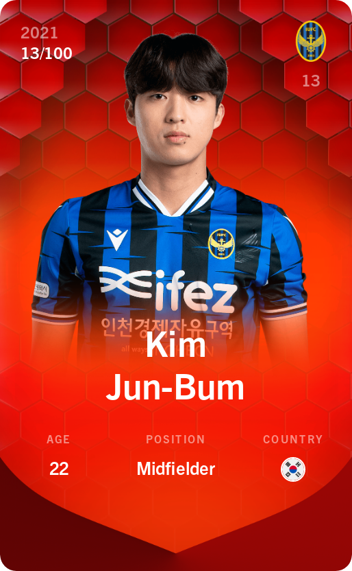 Sorare - Sorare Official - Kim Jun-Bum 2021-22 • Rare 13/100 - NFT # 56863918180232645056983815807549547147295031912514221674711670587493160734894