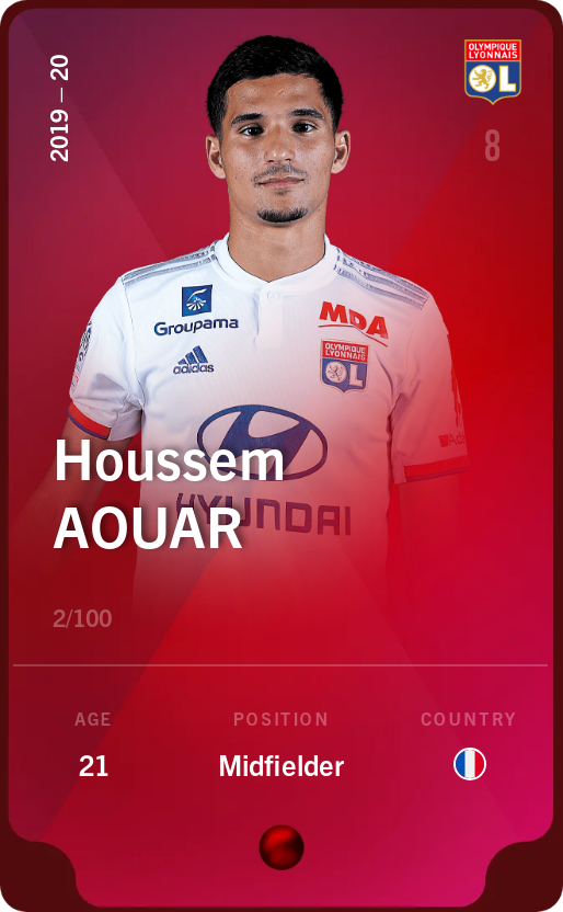 Sorare - Sorare Official - Houssem Aouar 2019-20 • Rare 2/100 - NFT # 85378890759221837756688884838166139392122111691898966604362035948780627557749