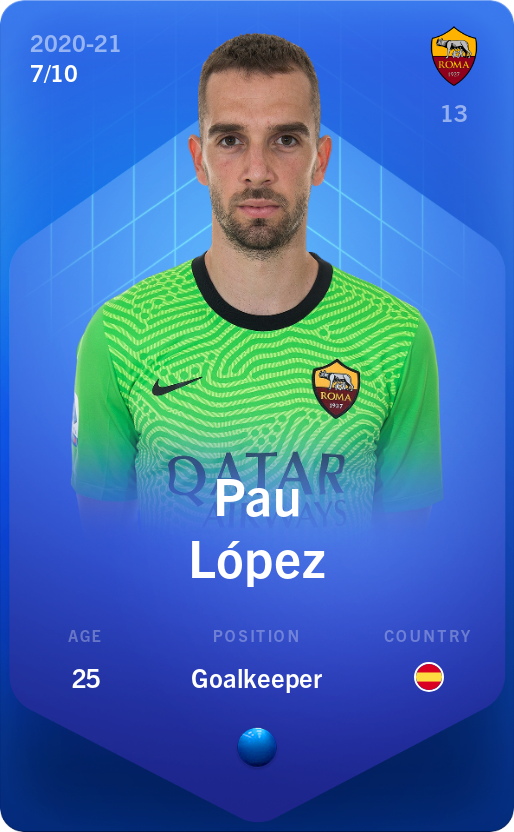 Sorare - Sorare Official - Pau López 2020-21 • Super Rare 7/10 - NFT # 91490330452595086611317086655544881562873870653498706874452226973909346648811