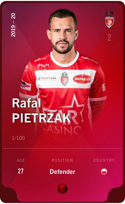 Sorare - Sorare Official - Rafal Pietrzak 2019-20 • Rare 1/100 - NFT # 43754304101314799390901106003084109949746836423819501102946935964541358725749