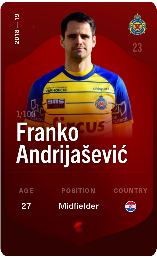 Sorare - Sorare Official - Franko Andrijašević 2018-19 • Rare 1/100 - NFT # 14189745524223044123697243140150828983351796309510297223485000111118177043630