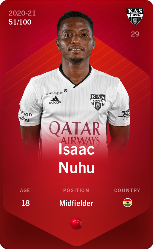 Sorare - Sorare Official - Isaac Nuhu 2020-21 • Rare 51/100 - NFT # 16018346100532487405340626054008721487179229433538985255346460252968371187427