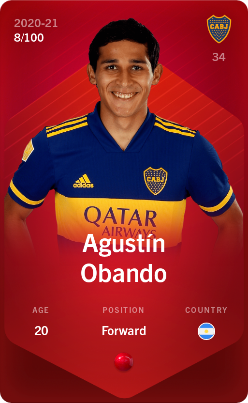 Sorare - Sorare Official - Agustín Obando 2020-21 • Rare 8/100 - NFT # 85779688976851605051570721544803785490464991661631105306230953020450083223260