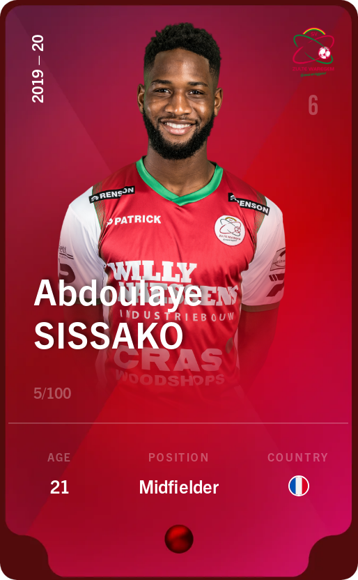 Sorare - Sorare Official - Abdoulaye Sissako 2019-20 • Rare 5/100 - NFT # 73063998649935034997722064148367502188739258536979253085293613472285275690466