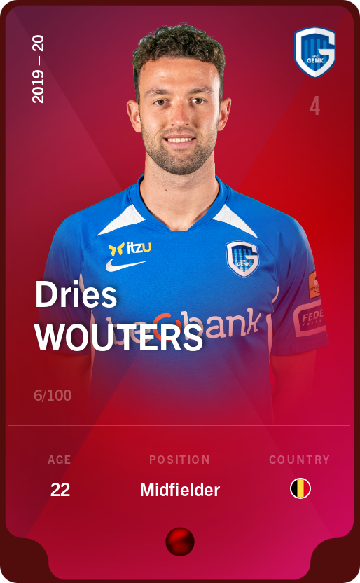 Sorare - Sorare Official - Dries Wouters 2019-20 • Rare 6/100 - NFT # 101654071224888652526484139379170809014709699176900891399677638969596171539259