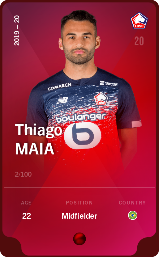 Sorare - Sorare Official - Thiago Maia 2019-20 • Rare 2/100 - NFT # 110098455351407409257201218751171220880079646192558644732152583474831412471510