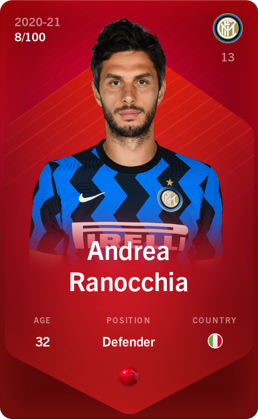 Sorare - Sorare Official - Andrea Ranocchia 2020-21 • Rare 8/100 - NFT # 2833530198873869400426961589032914470721665920953451835671833172530802895982