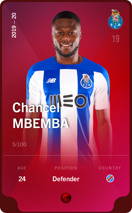 Sorare - Sorare Official - Chancel Mbemba 2019-20 • Rare 5/100 - NFT # 99701992068062451002136008523959212411007626321040847825167843311178111599890