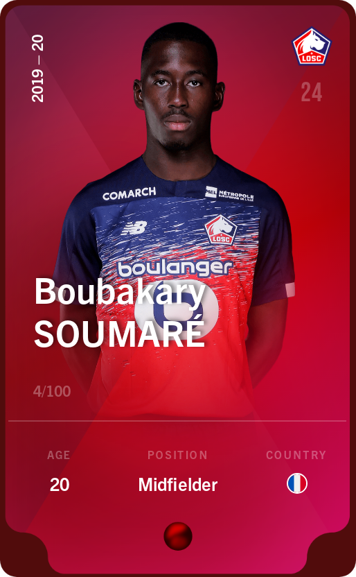 Sorare - Sorare Official - Boubakary Soumaré 2019-20 • Rare 4/100 - NFT # 20145052001711065153290528741284711522763318355083551933600169943756846435204