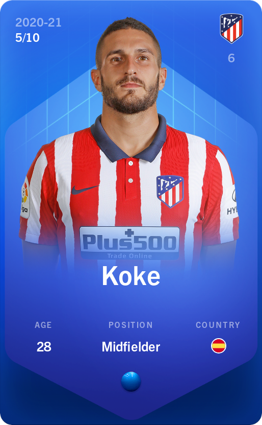 Sorare - Sorare Official - Koke 2020-21 • Super Rare 5/10 - NFT # 97462273106290634387220965782118327903139012196109517469142798796405314021824
