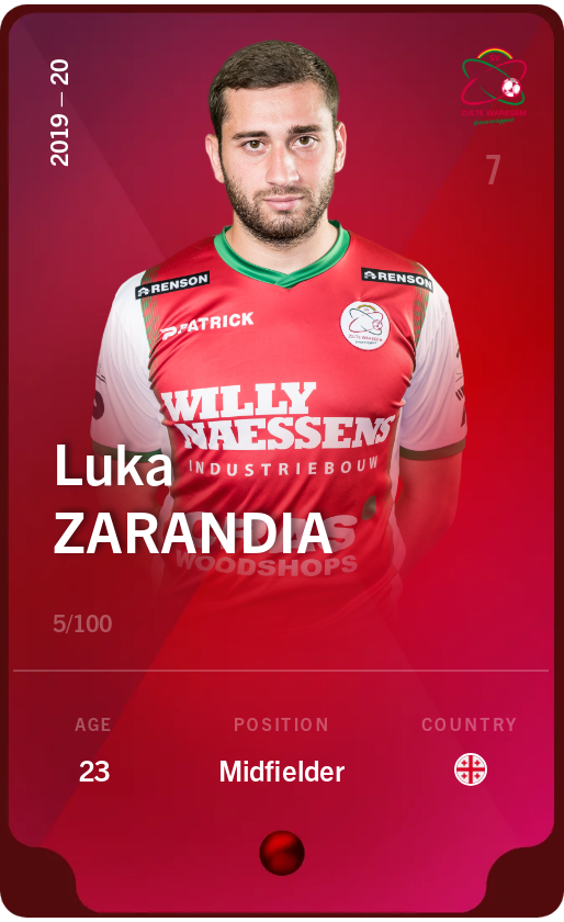 Sorare - Sorare Official - Luka Zarandia 2019-20 • Rare 5/100 - NFT # 110796650648047896773464794803255674870797200210399040423739095036997898681371